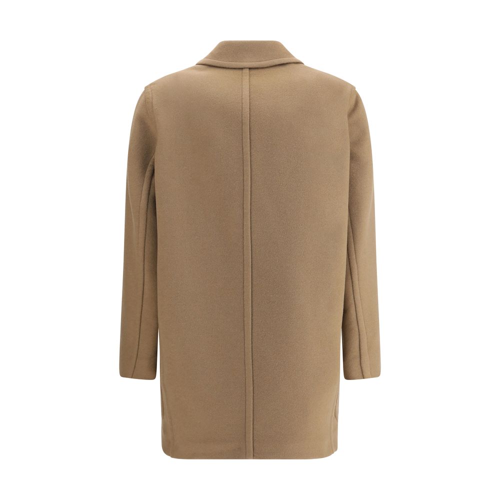 Back view of Max Mara Beige Fleece Wool Coat with peaked lapel collar and long sleeves.