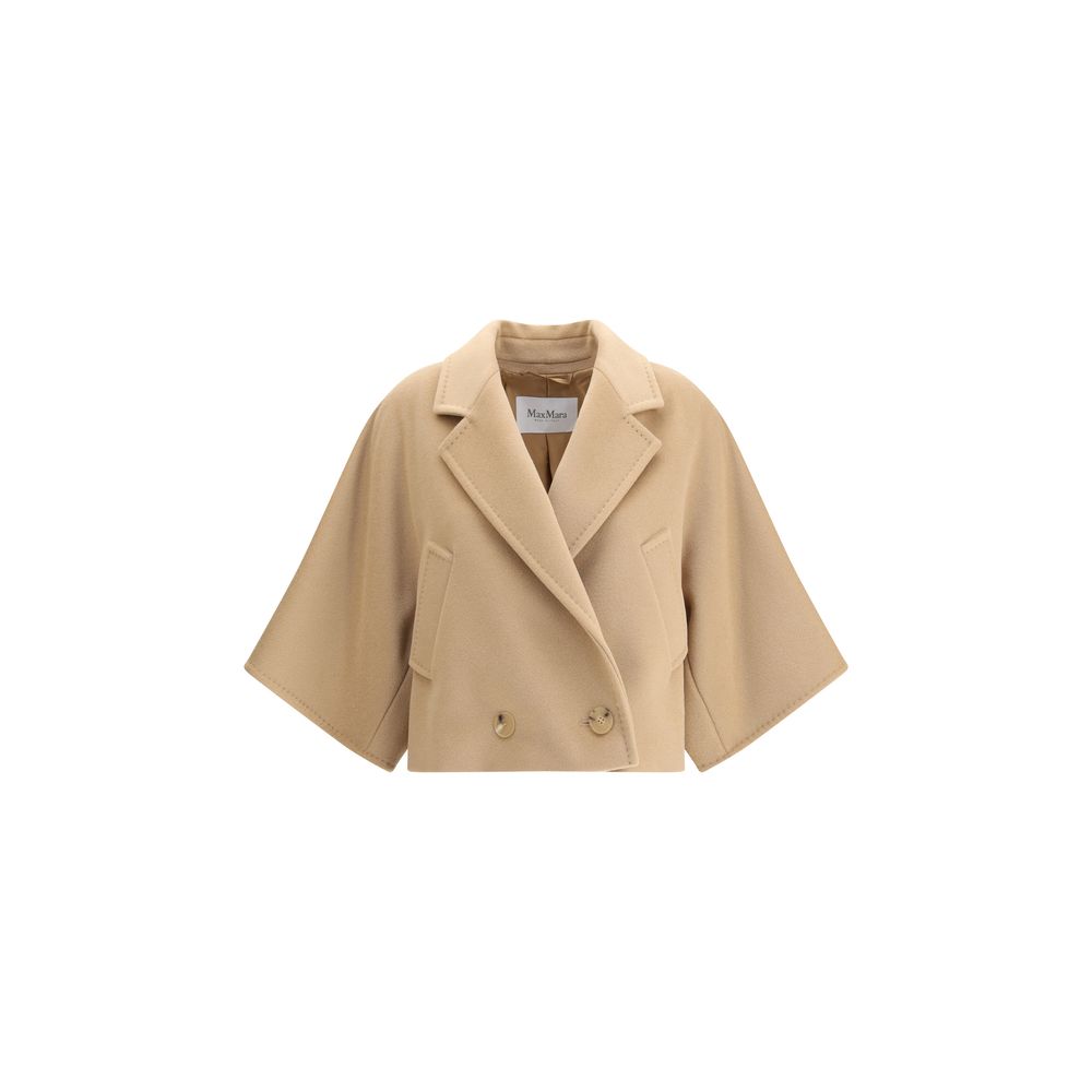 Max Mara Beige Wool Coat - Double-breasted caban with lapel collar and dropped shoulders for timeless style and elegance.