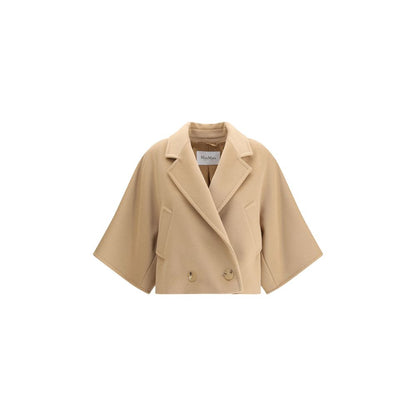 Max Mara Beige Wool Coat - Double-breasted caban with lapel collar and dropped shoulders for timeless style and elegance.