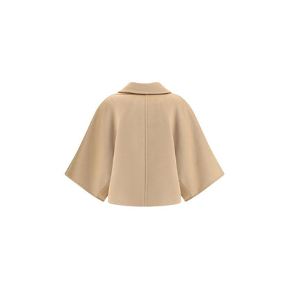 Back view of Max Mara Beige Wool Coat featuring lapel collar and dropped shoulders in a timeless classic double-breasted design.