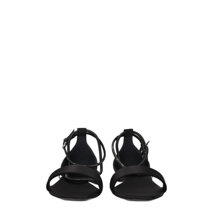 Max Mara Black Satin Flat Sandals with buckle closure, open toe style, leather sole. Casual design suitable for everyday wear.