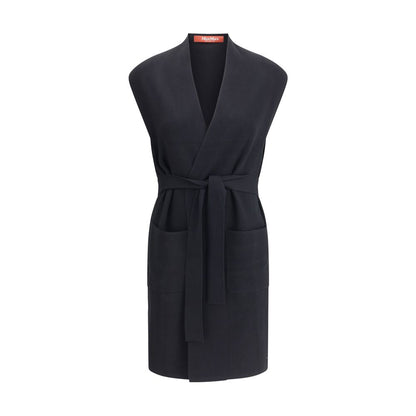 Max Mara Black Viscose Coat with pockets and removable sash, AW25 collection, elegant and versatile design for modern outfits