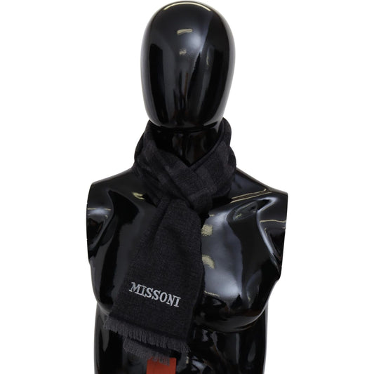 Missoni Missoni Elegant Wool Scarf with Signature Stripes MS1999BG Black,Category-Accessories,Gender-Men,Material: 100% Wool,Men,Missoni,New with tags,Scarves - Men - Accessories,Subcategory-Scarves