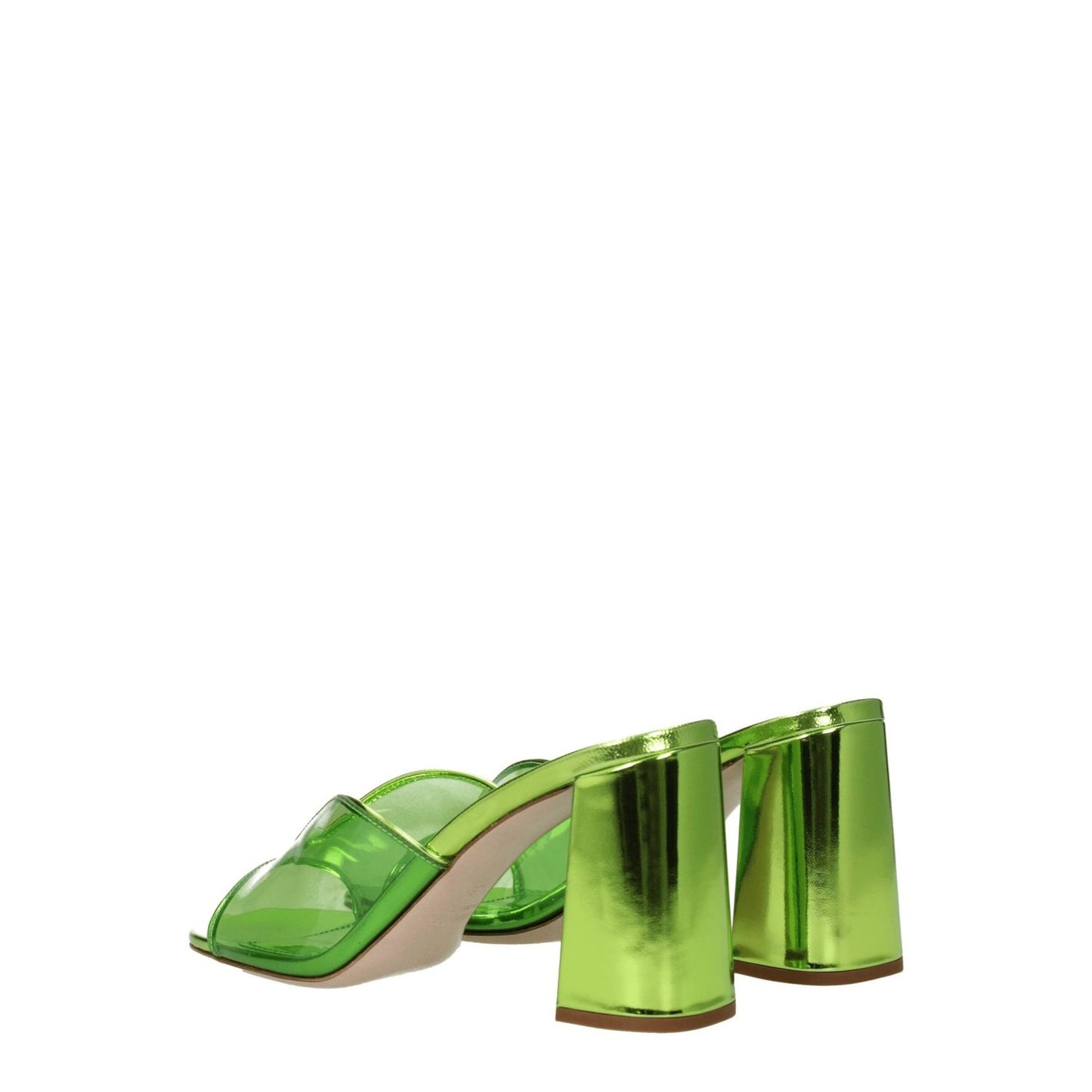 Miu Miu Green Plexiglass Platform Sandals with open toe and mid heels, featuring leather sole, casual style, heel height 8.5 cm.
