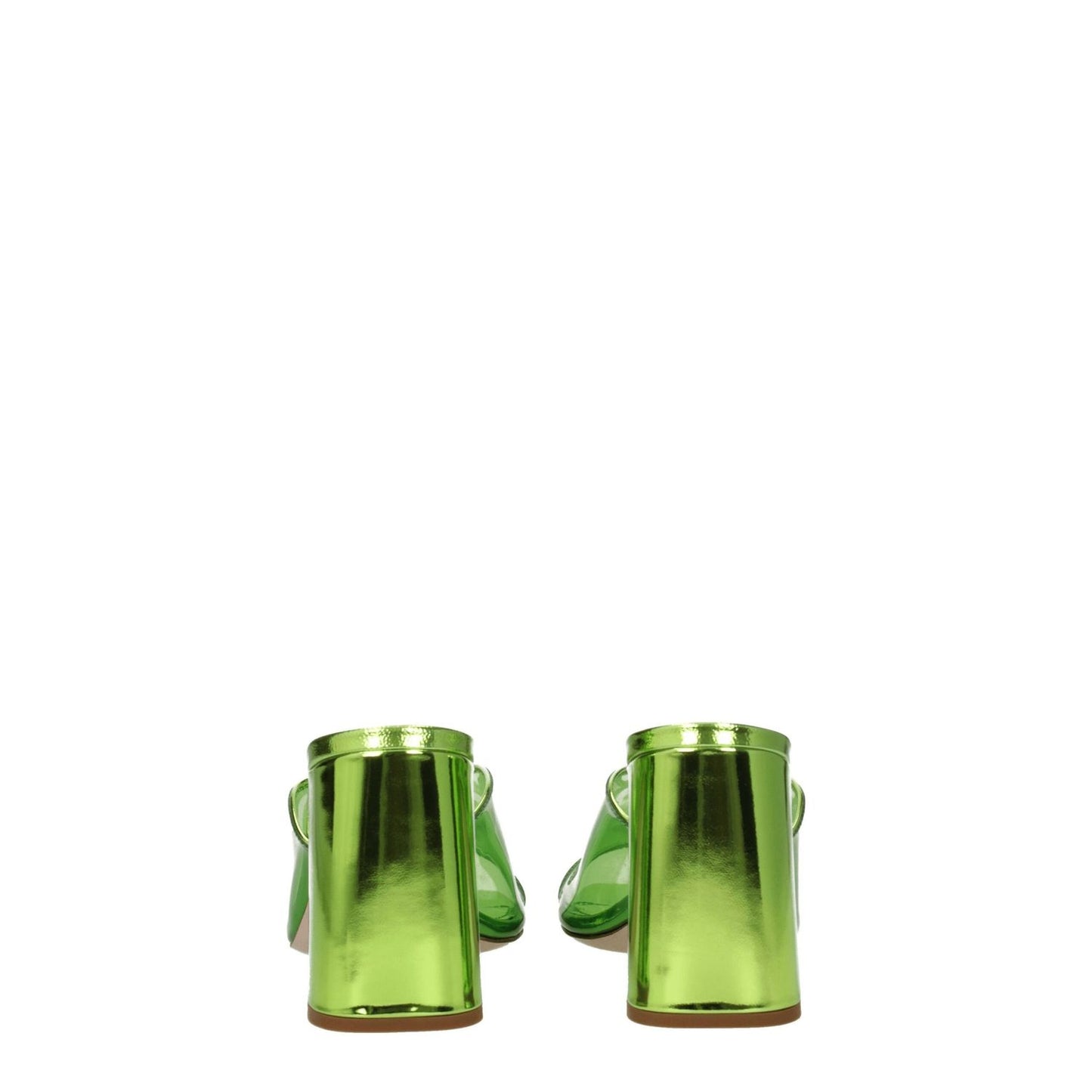 Back view of Miu Miu Green Plexiglass Platform Sandals with mid heels and open toe design.