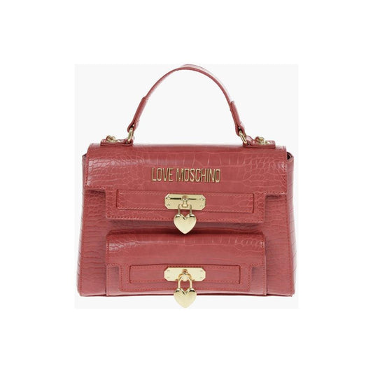 Moschino Moschino LOVE Crocodile Printed Faux Leather Hand Bag MOP430057GD 1728,74866327712,Bags,Moschino,New with tags,Red,Tote Bags - Women - Bags,Women,Women - Bags