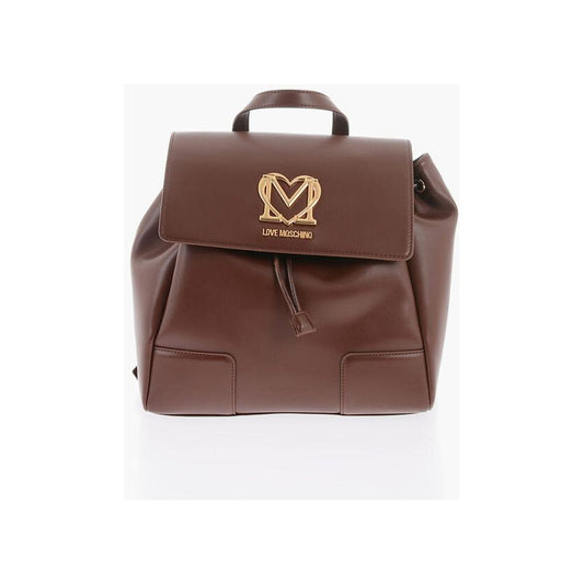 Moschino Moschino LOVE Faux Leather Backpack with Golden Logo MOP490437GD 1728,74866327712,Backpacks - Women - Bags,Bags,Brown,Moschino,New with tags,Women,Women - Bags