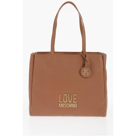 Moschino Moschino LOVE Faux Leather Shoulder Bag with Golden Logo MOP537860GD 1728,74866327712,Bags,Brown,Moschino,New with tags,Shoulder Bags - Women - Bags,Women,Women - Bags
