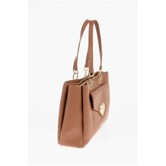 Moschino Moschino LOVE Faux Leather Tote Bag with Golden Logo MOP537834GD 1728,74866327712,Bags,Brown,Moschino,New with tags,Shoulder Bags - Women - Bags,Women,Women - Bags