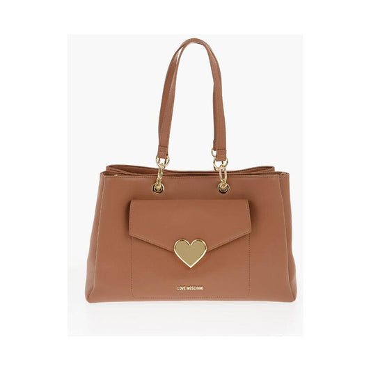Moschino Moschino LOVE Faux Leather Tote Bag with Golden Logo MOP537834GD 1728,74866327712,Bags,Brown,Moschino,New with tags,Shoulder Bags - Women - Bags,Women,Women - Bags