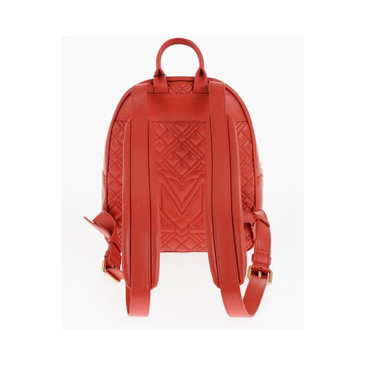 Moschino Moschino LOVE Quilted Faux Leather Backpack with Golden Logo MOP537881GD 1728,74866327712,Backpacks - Women - Bags,Bags,Moschino,New with tags,Red,Women,Women - Bags