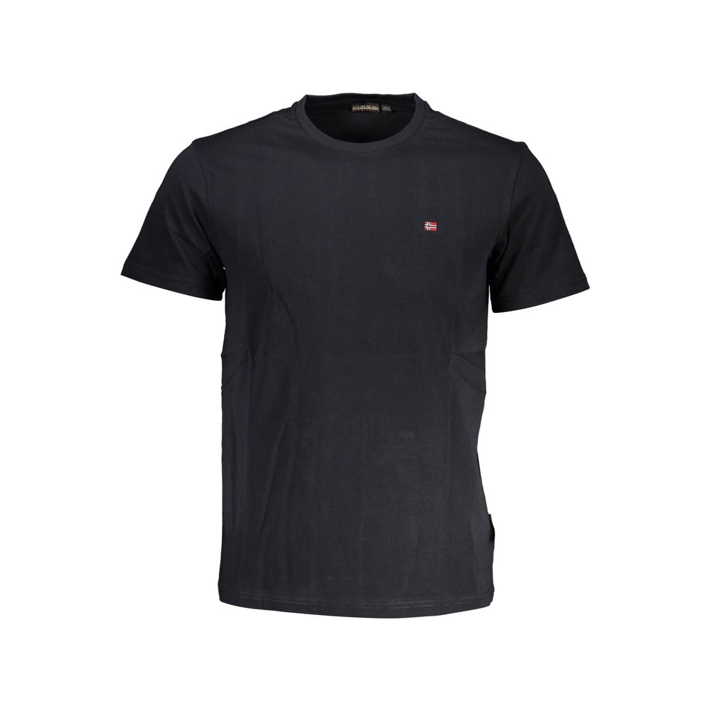 Napapijri Black Cotton Men T-Shirt with short sleeves and crew neck, featuring stylish embroidery logo, crafted from premium cotton for comfort.
