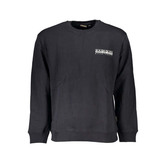 Napapijri Black Cotton Sweater, loose fit long sleeve sweatshirt with crew neck and logo print.