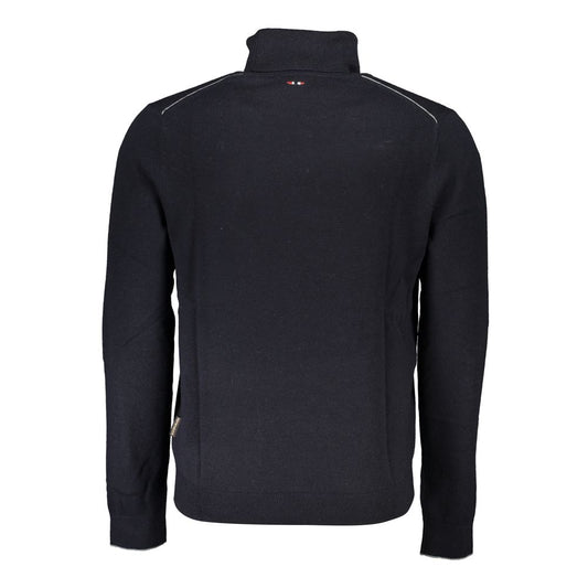 Napapijri Black Fabric Sweater with long sleeves, high neck, and logo embroidery, back view.