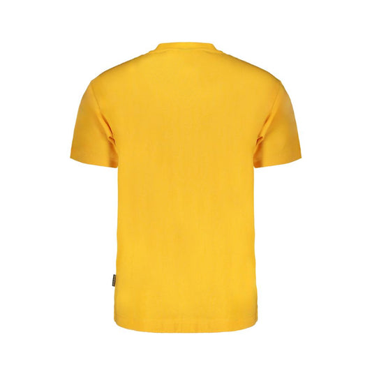 Napapijri Orange Cotton T-Shirt with short sleeves, loose fit, crew neck, and logo print on the back view.