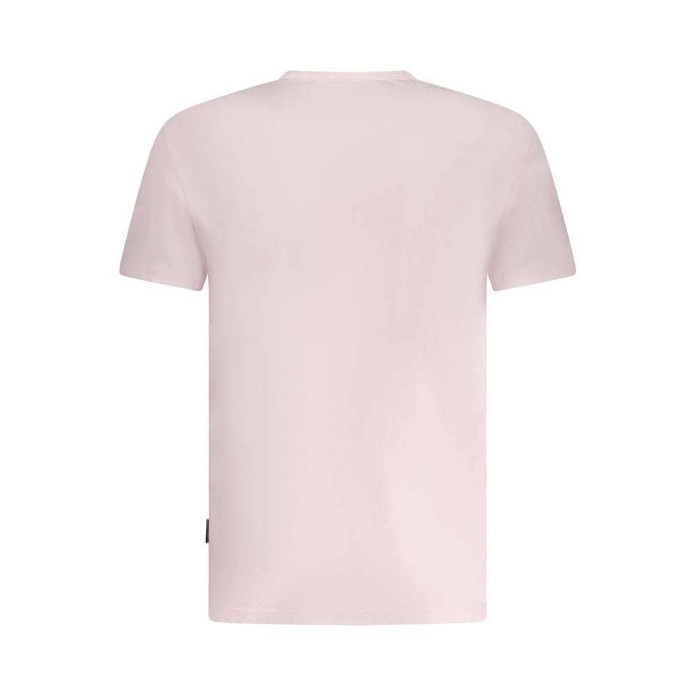 Back view of Napapijri Pink Cotton Men T-Shirt, featuring crew neck and short sleeves with a sleek design for casual fashion.