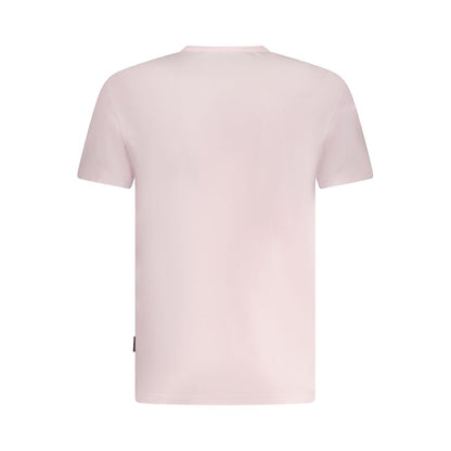 Back view of Napapijri Pink Cotton Men T-Shirt, featuring crew neck and short sleeves with a sleek design for casual fashion.