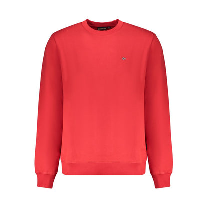 Napapijri Red Organic Cotton Men Sweater with long sleeves and crew neck, showcasing iconic logo and sustainable craftsmanship.