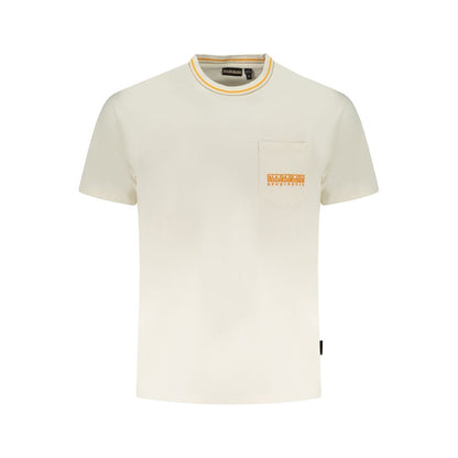 Napapijri White Cotton T-Shirt with short sleeves, relaxed fit, crew neck, pocket, contrasting details, embroidery, and logo