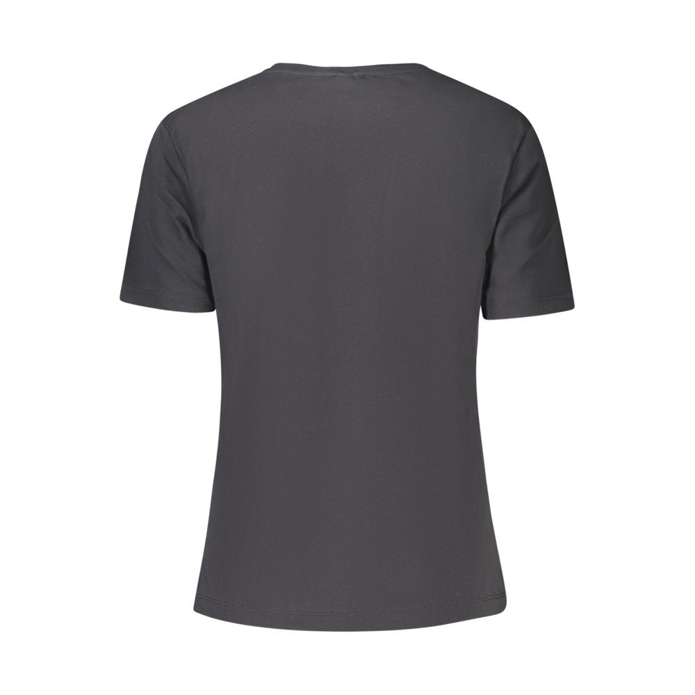 Back view of North Sails Black Cotton Women T-Shirt with short sleeves and wide neck design, showcasing its casual chic style.