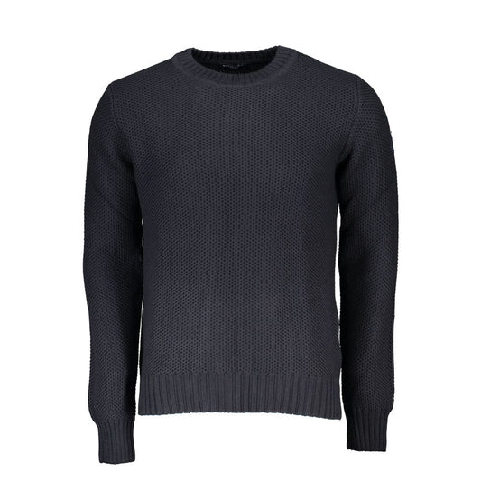 North Sails Blue Cotton Sweater, long-sleeved crew neck with logo, made with recycled fibers, eco-friendly fashion.
