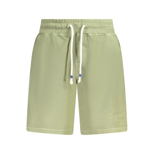 North Sails Green Cotton Pant with elastic waist, drawstring, three pockets, and logo embroidery, featuring a brushed finish.