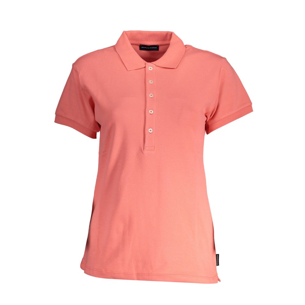 North Sails Pink Cotton Women Polo Shirt with five-button placket, organic cotton blend, eco-conscious design, and iconic logo.