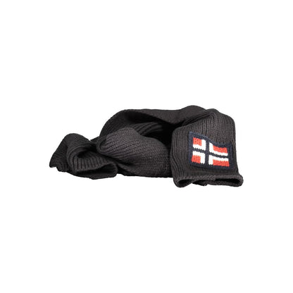 Norway 1963 Black Marabou Men Scarf with embroidered logo, luxurious and elegant, perfect for versatile styling, in classic black.