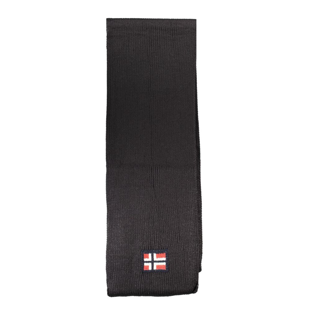 Norway 1963 Black Marabou Men Scarf with embroidery and logo on black fabric, versatile luxury accessory for elegant styling.