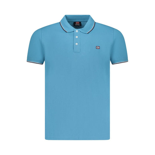 Norway 1963 Blue Cotton Men Polo Shirt with short sleeves and three-button placket, featuring contrasting details and logo.
