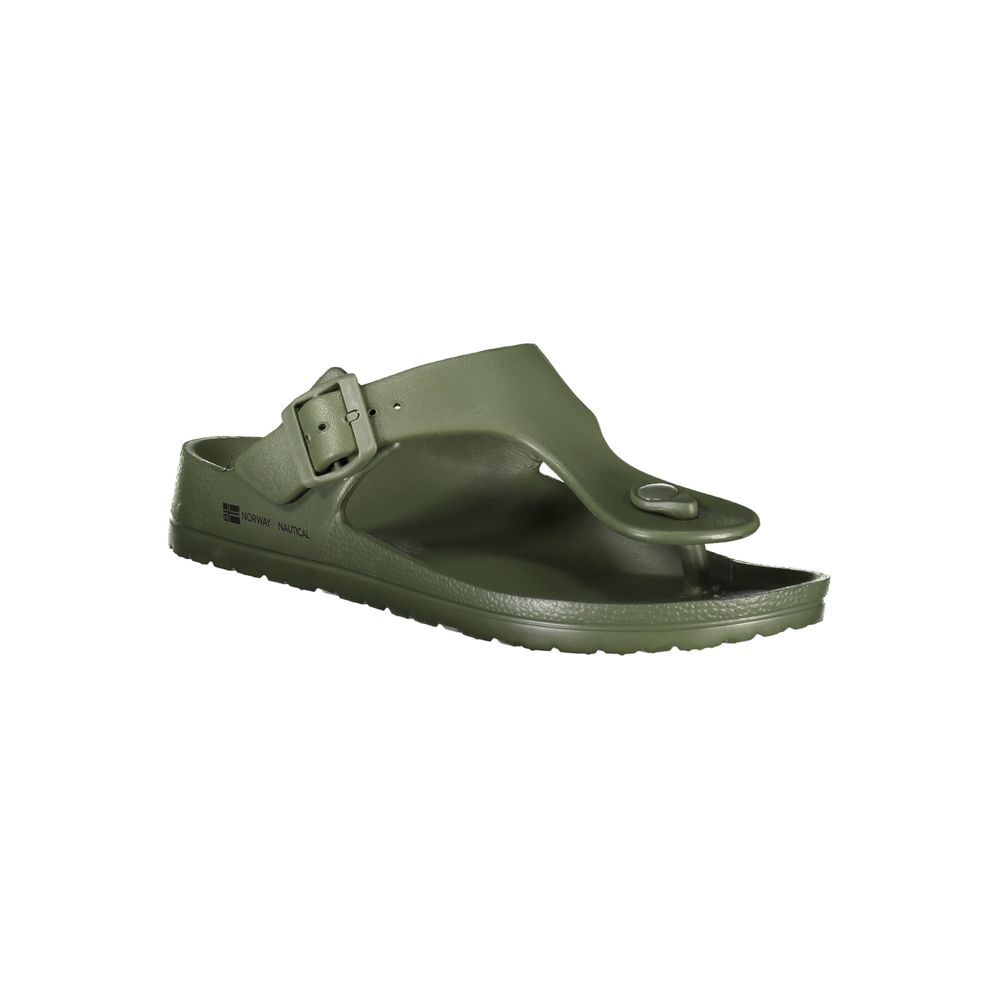 Norway 1963 Green Plastic Mens Sandal with adjustable buckle and logo, featuring bold fashion statement for modern men