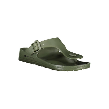 Norway 1963 Green Plastic Mens Sandal with adjustable buckle and logo, featuring bold fashion statement for modern men