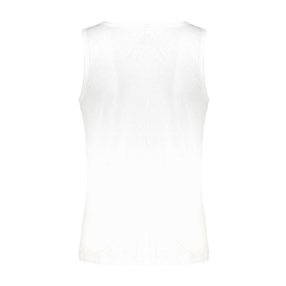 Rear view of Norway 1963 White Cotton Men's Tank Top featuring wide shoulders and crew neck.