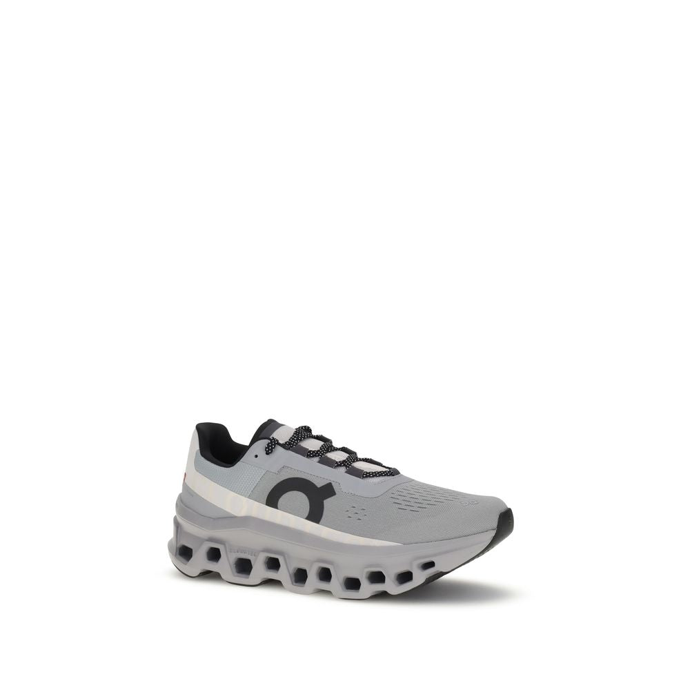 ON Gray Polyester Athletic Sneakers with raised reinforced sole and logo on the side, featuring a secure lace-up closure and modern design.