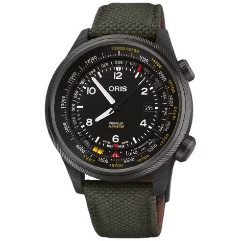 ORIS MOD. PROPILOT ALTIMETER wristwatch with titanium case, fabric strap, sapphire dial, mechanical automatic movement, Swiss made.
