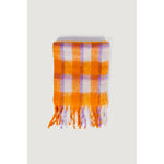 Only Orange Polyester Scarf with checkered design and fringes, eco-friendly fashion accessory for women, made from recycled materials.