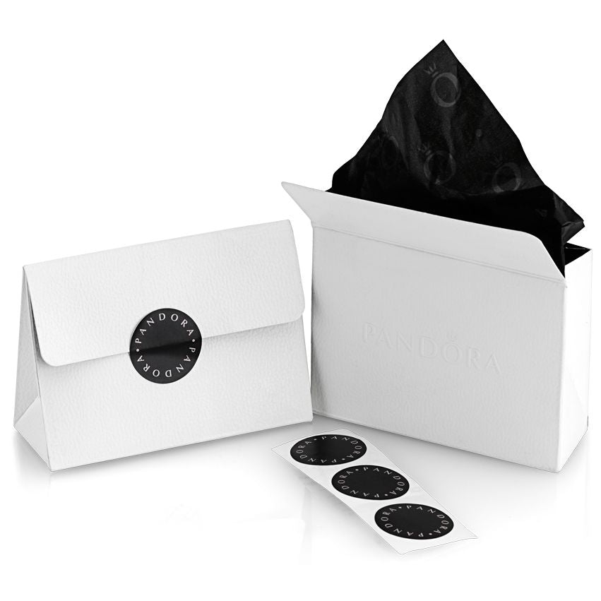 PANDORA JEWELRY Mod. 199302C01-50 packaging featuring white gift box and tissue paper with Pandora branding