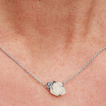 PANDORA JEWELRY Mod. 393206C01-45 necklace featuring white flower pendant on a silver chain, elegant jewelry accessory.