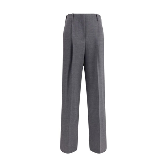 P.A.R.O.S.H. Gray Elastane Casual Pants with wool blend, wide-leg design, elastic waistband, and front button closure.