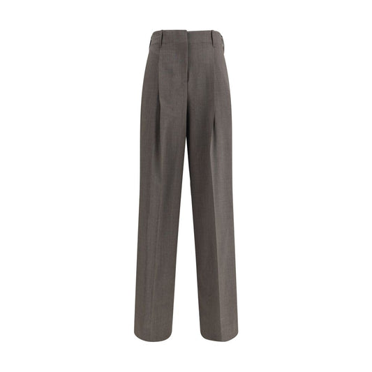 P.A.R.O.S.H. Gray Elastane Dress Pants, wide-leg, elasticized waistband, front button closure, fleece wool, AW25 season.