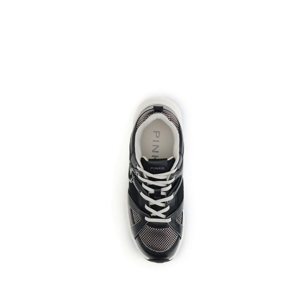 PINKO Black Calf Leather Bos Taurus Chunky Sneakers