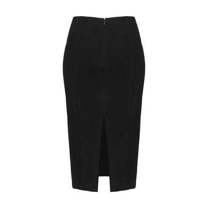 PINKO Black Viscose Skirt with rear zip, stretch technical fabric, rear slit, slim fit, made in Italy.