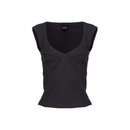 PINKO Black Viscose Women Top with wide neckline and side zip, showcasing elegant and chic design in a comfortable stretch fabric.