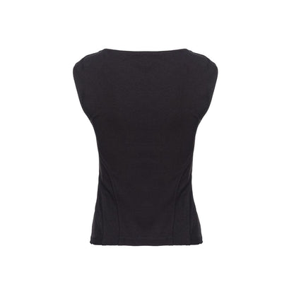 PINKO Black Viscose Women Top with wide neckline and side zip for a sleek fit.