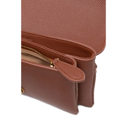 Close-up view of PINKO Brown Leather Love Boucle Riga Shoulder Bag showing hammered leather texture and interior zipper pocket.