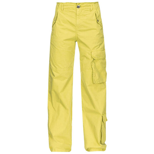 PINKO Green Cotton Women Cargo Pant with utility pockets and regular waist, showcasing modern utilitarian chic style in dyed cotton canvas.