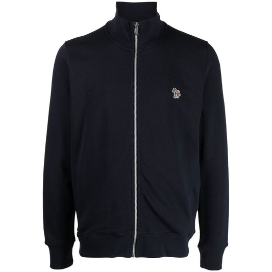 PS By Paul Smith Sweaters Blue high-neck zip-up sweatshirt with signature Zebra motif, navy cotton, long sleeves, elasticated cuffs and hem.
