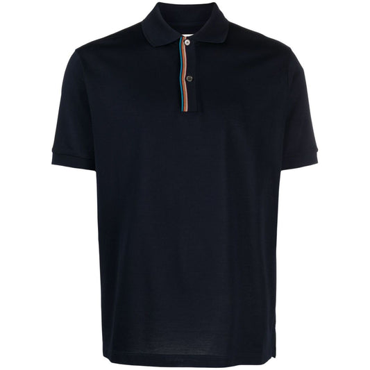 PS By Paul Smith T-shirts and Polos Blue rainbow-stripe cotton polo shirt with navy blue color and front button placket.