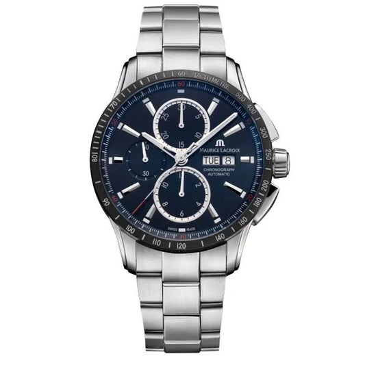 MAURICE LACROIX MOD. PONTOS S CHRONO stainless steel wristwatch, 43mm case, water resistant, mechanical automatic with chronograph feature.