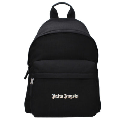 Palm Angels Black Fabric Backpack with logo and adjustable straps.